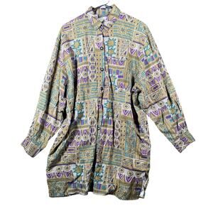 Vintage Renee Adams Limited Womens Blouse Multicolored Button Down USA Made XL